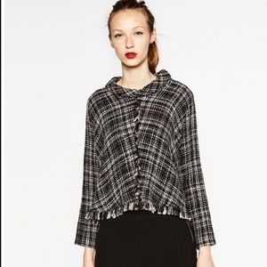 Zara Tweed Fringe Mock Neck Pullover Top/ Sweater